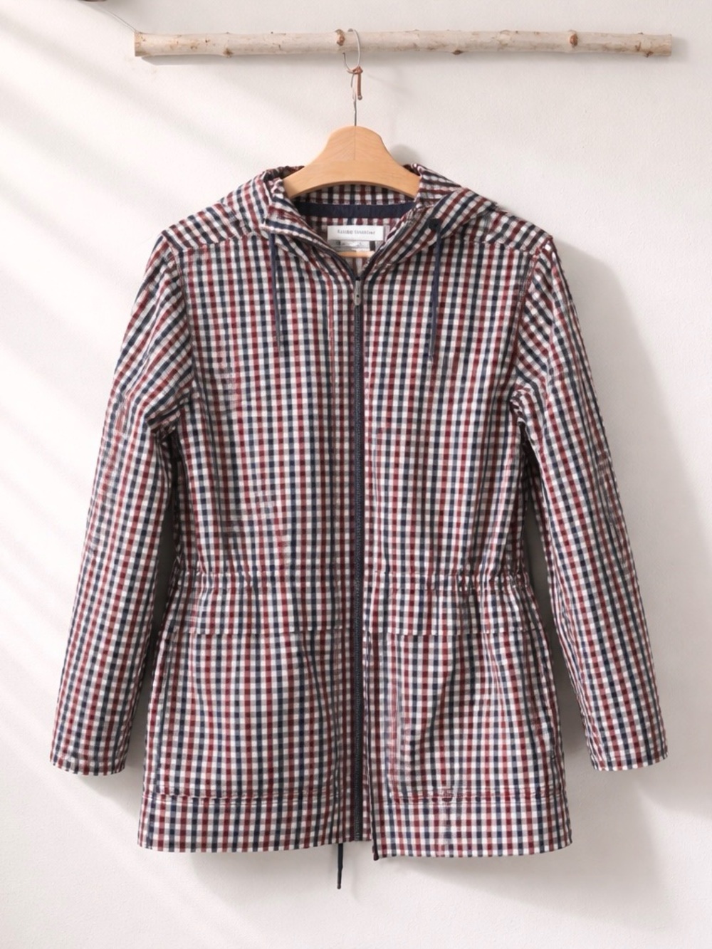 Checked Utility Jacket with Hood - Burgundy/Black/White